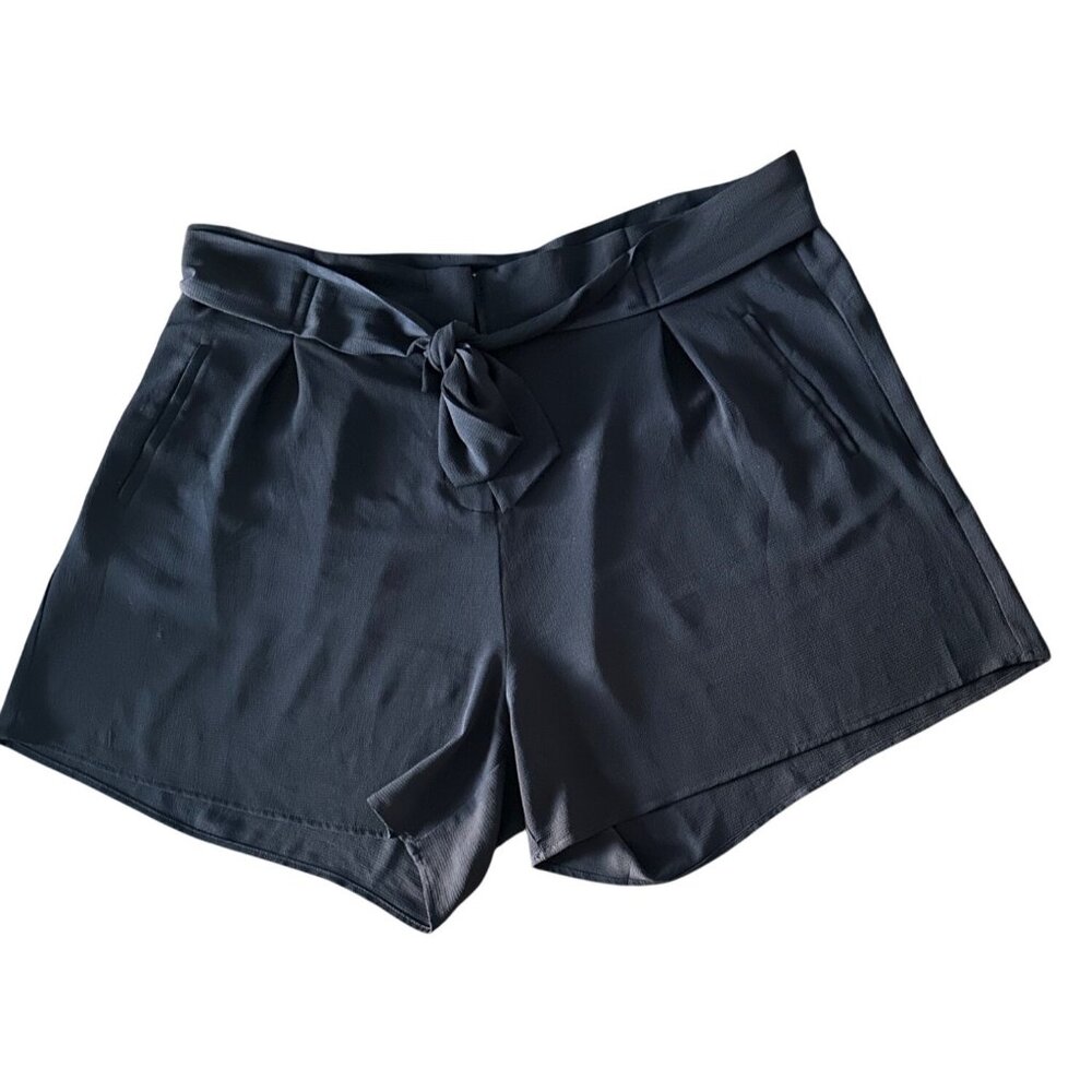 Loralette Plus Size 22 Navy High-Waisted Tie-Front Shorts With Pockets